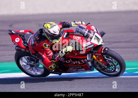 ASSEN, NIEDERLANDE - APRIL 22: Alvaro Bautista von Spanien und Aruba.it Racing - Ducati, die während der Weltmeisterschaft Tissot Superpole während der FIM Superbike World Championship Pirelli Dutch Round am 22. April 2023 in Assen, Niederlande (Foto: Andre Weening/Orange Pictures) Stockfoto