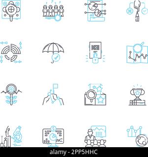 Lineare Symbole für Prüfung eingestellt. Evaluierung, Verifizierung, Audit, Bewertung, Tests, Analyse, Untersuchungslinienvektor und Konzeptzeichen. Überprüfung Stock Vektor