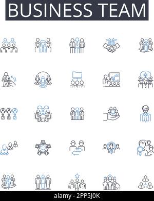 Kollektion mit Symbolen für Geschäftsteams. Managementgruppe, Büromitarbeiter, Unternehmensgruppe, Marketingteam, Vertriebsmitarbeiter, Kundendienst, Produktionsteam Stock Vektor