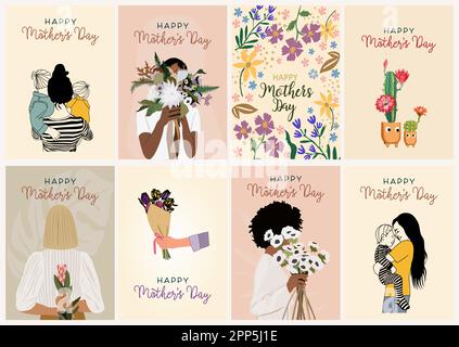 Happy Mother Day Grußkarten Set Vector. Stock Vektor