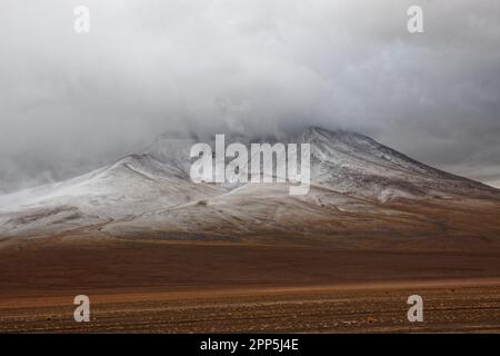 Ein kalter und bewölkter Tag im endlosen kargen Land des Bezirks Potosí, Bolivien Stockfoto