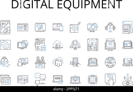 Symbolsammlung für digitale Geräte. Elektronische Geräte, Cyber-Gadgets, virtuelle Instrumente, technologische Maschinen, Rechenwerkzeuge, Online Stock Vektor