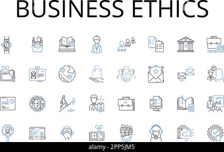 Symbolsammlung für ethische Geschäftslinien. Soziale Verantwortung, politische Korrektheit, Umweltbewusstsein, Arbeitsplatzsicherheit, Rentabilität Stock Vektor