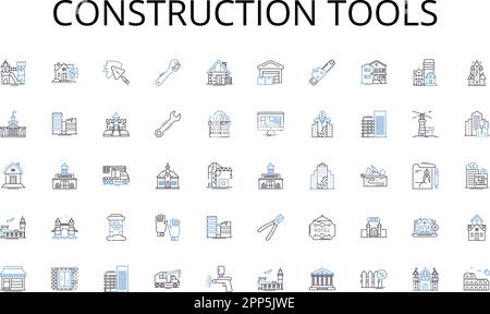 Symbolsammlung für Konstruktionswerkzeuge. Diktion, Aussprache, Ausdrucksweise, Artikulation, Sprache, Phtik, Sprachvektor und lineare Darstellung Stock Vektor