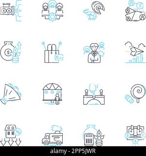 Lineare Symbole für wissenschaftliche Entdeckungen. Durchbruch, Erkenntnisse, Innovation, Fortschritt, Experimentieren, Exploration, Beiträge Linienvektor und Stock Vektor