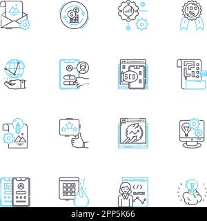 Lineare Symbole für Software-Engineering. Entwicklung, Programmierung, Testen, Debuggen, Entwerfen, Architektur, Agile-Linienvektor und Konzeptzeichen Stock Vektor