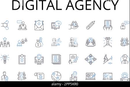 Symbolsammlung für die digitale Agentur. Creative Studio, Marketingfirma, Technologieunternehmen, Designagentur, Social Media, Branding-Experte, Werbung Stock Vektor