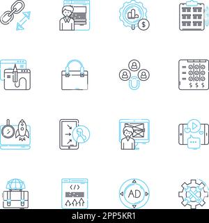 Linearer Symbolsatz für gebührenfreien Datenverkehr. Organisch, SEO, sozial, Referral, viral, Natürliche, freie Linienvektor- und Konzeptzeichen. Mundpropaganda, Teilen, unbezahlt Stock Vektor