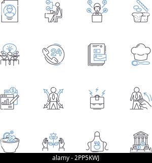 Eco-Tourism Line Icons Kollektion. Nachhaltigkeit, Erhaltung, Biologische Vielfalt, Grün, Ökotourismus, Verantwortlich, Wildtiervektor und lineare Darstellung Stock Vektor