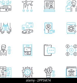 Lineare Symbole für E-Banking festgelegt. Digital, Transaktionen, Online, Banking, Sicherheit, FinTech, Mobile Line Vector und Concept Signs. Zugänglichkeit, Bequemlichkeit Stock Vektor