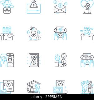Altruismus - Lineare Symbole gesetzt. Mitgefühl, Freundlichkeit, Großzügigkeit, Selbstlosigkeit, Philanthropie, Wohltätige Zwecke, Give Line Vector und Concept Signs Stock Vektor