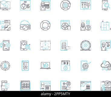 Linearer Symbolsatz für Aktienhandel. Handel, Aktien, Investitionen, Bullen, Bären, Markt-, Analyse-Linienvektor- und Konzeptzeichen. Risiko, Renditen, Volatilität Stock Vektor