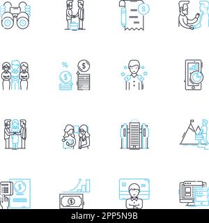 Lineare Symbole für internetbasierte Finanzen. FinTech, Cryptocurrency, Blockchain, E-Commerce, Zahlung, Investitionsvektor, Crowdfunding-Linie und Konzept Stock Vektor