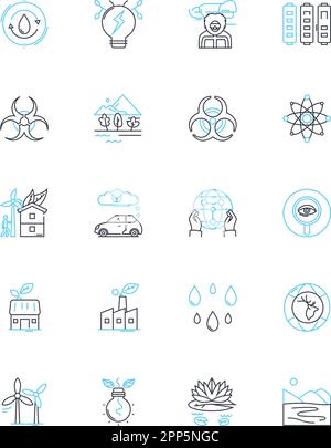 Nachhaltiges Leben mit linearen Symbolen. Recycling, Kompostierung, Erhaltung, Grün, Erneuerbar, Energieeffiziente, organische Linienvektor- und Konzeptzeichen Stock Vektor