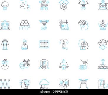 Lineare Symbole für Smart Dispatch festgelegt. Effizienz, Automatisierung, Optimierung, Geschwindigkeit, Koordination, Echtzeit-, Integrationslinien-, Vektor- und Konzeptzeichen Stock Vektor