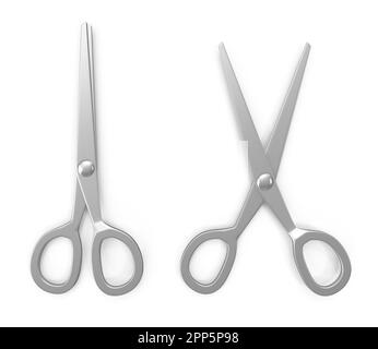 Chrome Sissors - Offen und geschlossen , Dies ist ein vom Computer generiertes 3D-Bild. Isoliert auf weiß. Stockfoto