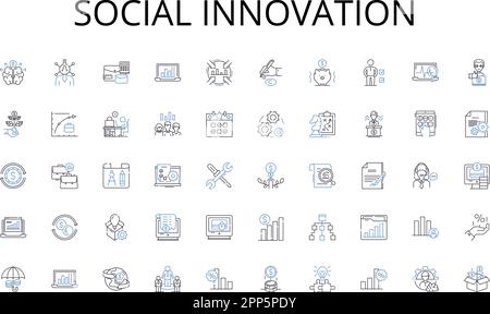 Icons-Kollektion für Social Innovation Line. Tragbar, Kompakt, Mobil, Praktisch, Leicht, Ergonomisch, drahtloser Vektor und lineare Darstellung Stock Vektor
