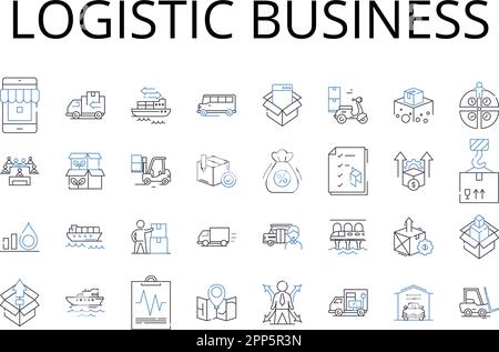 Symbolsammlung für logistische Geschäftsbereiche. Lieferkettenmanagement, Vertriebssystem, Transportdienste, Flottenmanagement, Lagerhaltung Stock Vektor