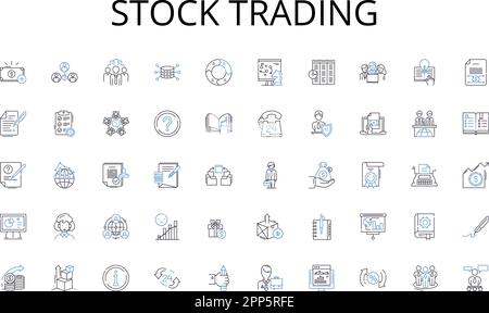 Symbolsammlung der Börsenhandelspositionen. Buchhaltung, Rechnungsprüfung, Steuern, Finanzberichte, Lohn- und Gehaltsabrechnung, Bilanz, Budgetierungsvektor und linear Stock Vektor