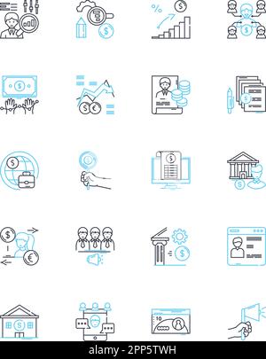 Lineare Symbole für das Zeitmanagement festgelegt. Priorisierung, Planung, Produktivität, Flexibilität, Effizienz, Fokus, Deadline-Vektor und Konzeptzeichen Stock Vektor