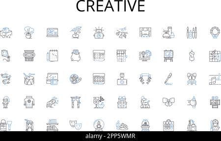 Kollektion kreativer Liniensymbole. Beschäftigung, Arbeitskräfte, Gewerkschaft, Vertrag, Karriere, Beruf, Tätigkeitsvektor und lineare Darstellung. Personalwesen Stock Vektor