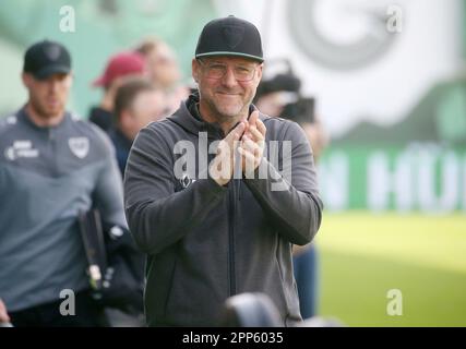 Münster, Deutschland. 22. April 2023. firo : 04/22/2023-Fußball, Fußball, Saison der Regionalliga, 2022/2023, Regionalliga West, Rückkehrrunde, 31. Spieltag SC Preussen Munster, SCP, Preussen Münster - Fortuna Düsseldorf 2, II, Two, Sascha Hildmann Jubel über Beförderung? Kredit: dpa/Alamy Live News Stockfoto