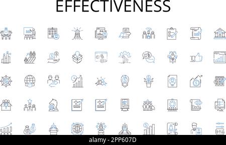 Symbolsammlung für Effectiveness Line. Einstellung, Rekrutierung, Vorstellungsgespräche, Onboarding, Schulung, Ausrichtung, Diversitätsvektor und lineare Darstellung Stock Vektor