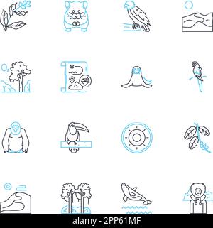 Lineare Symbole für Kreaturen festgelegt. Insekten, Nagetiere, Reptilien, Arachniden, Säugetiere, Vogellinienvektor und Konzeptzeichen. Amphibien, Bienen, Spinnen Stock Vektor