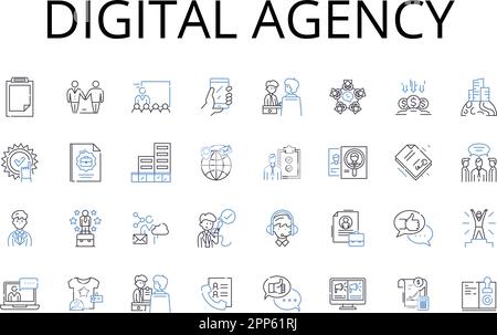 Symbolsammlung für die digitale Agentur. Creative Studio, Marketingfirma, Technologieunternehmen, Designagentur, Social Media, Branding-Experte, Werbung Stock Vektor