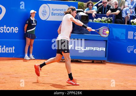 Barcelona, Spanien. 22. April 2023. 2023 ATP 500 Barcelona Open Banc Sabadell. Tsitsipas schlägt Musetti 6-4 5-7 6-3 Kredit: Joma/Alamy Live News Stockfoto