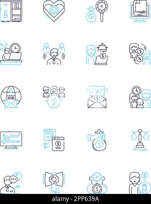 Lineare Symbolgruppe für Bildungseinrichtungen. Lernen, Lehren, Wissen, Forschung, Fakultät, Studenten, Bildungs-Linienvektor und Konzeptschilder. Lehrplan Stock Vektor