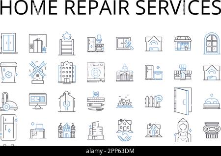 Reparaturdienste für zu Hause – Symbolsammlung. Handwerkerdienste, Haushaltswartung, Instandsetzung, Instandsetzung, Sanierung, Sanierung von Grundstücken, Renovierung Stock Vektor