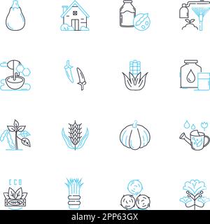 Biodynamische Landwirtschaft - Lineare Symbole gesetzt. Nachhaltigkeit, organisch, Boden, biodynamische Präparate, Kompost, Diversity, Harmony Line Vector und Concept Signs Stock Vektor