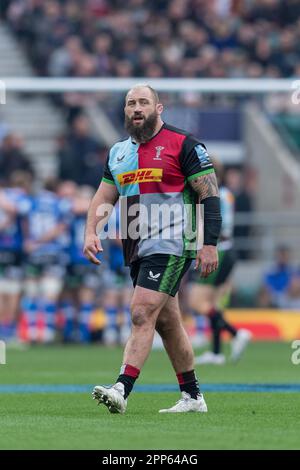 Twickenham, London, Großbritannien. 22. April 2023. Joe Marler von Harlequins während des Gallagher Premiership Rugby-Spiels zwischen Harlequins und Bath Rugby am 22. April 2023 im Twickenham Stadium, Twickenham, Vereinigtes Königreich. Foto: Grant Winter. Nur redaktionelle Verwendung, Lizenz für kommerzielle Verwendung erforderlich. Keine Verwendung bei Wetten, Spielen oder Veröffentlichungen von Clubs/Ligen/Spielern. Kredit: UK Sports Pics Ltd/Alamy Live News Stockfoto