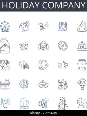 Kollektion mit Liniensymbolen für Feiertage. Reisebüro, Reisebüro, Freizeitunternehmen, Tourismusunternehmen, Expeditionsunternehmen, Fluchtorganisation Stock Vektor