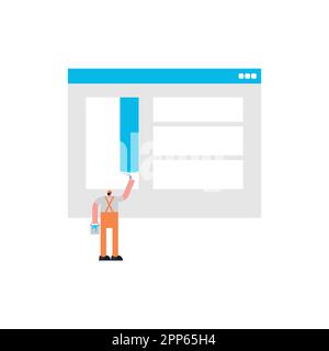 Man Little man macht das Web-Design einer Internetseite. Concept Web-Designer und -Entwickler Stock Vektor
