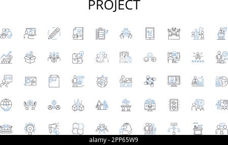 Symbolsammlung für Projektlinien. Verbraucher, Käufer, Einzelhändler, Kunde, Käufer, Merchandise, Bestandsvektor und lineare Illustration. Vertrieb, Marketing Stock Vektor