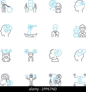 Rationales Denken Lineare Symbole gesetzt. Argumentation, Logik, Analyse, Objektivität, Klarheit, Rationalität, Inferenzlinienvektor und Konzeptzeichen. Intellekt Stock Vektor