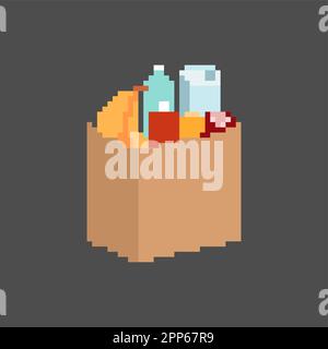 Verpackung Full Food Pixel Art isoliert. 8-Bit-Lebensmittel verpixelt. Vektordarstellung Stock Vektor