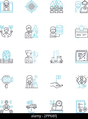 Lineare Symbole für Personallösungen festgelegt. Personalbeschaffung, Stellenbesetzung, Einstellung, Talent, Beschäftigung, Linienvektor und Konzeptzeichen der Kandidaten Stock Vektor