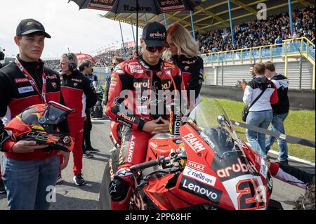 NÂ°21 Michael Ruben Rinaldi Ducati Panigale V4R ARUBA.IT Racing -Ducati während der Pirelli Dutch Round FIM Superbike World Championship 2023 - Race1, World Superbike - SBK in Assen, Niederlande, April 22 2023 Stockfoto