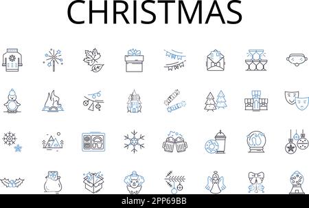 Christmas Line Icons Kollektion. Yuletide, Noel, Feiertage, Festtage, Dezember, Geschenkspender, fröhlicher Vektor und lineare Illustration Stock Vektor