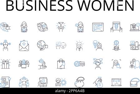 Business Women Line Icons Kollektion. Unternehmer, Führungskräfte, Profis, Manager, CEO, Vorstandsmitglied, Direktor, Vektor und lineare Darstellung Stock Vektor