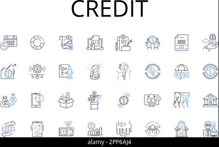 Symbolsammlung für Kreditlinien. Schulden, Finanzen, Darlehen, Bargeld, Treuhandvermögen, Zahlung, Hypothekenvektor und lineare Darstellung. Mittel,Ausleihen,Ausleihen Stock Vektor
