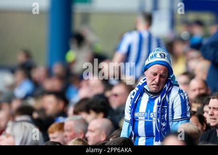 Sheffield, Großbritannien. 22. April 2023. Ein Fan von Sheffield Wednesday reagiert beim Sky Bet League 1-Spiel Sheffield Wednesday vs Exeter City in Hillsborough, Sheffield, Großbritannien, 22. April 2023 (Foto von Ben Early/News Images) in Sheffield, Großbritannien, am 4./22. April 2023. (Foto: Ben Early/News Images/Sipa USA) Guthaben: SIPA USA/Alamy Live News Stockfoto