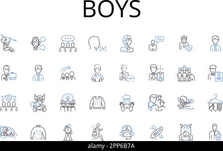 Boys Line Icons Kollektion. Männer, Jungs, Männer, Jungs, Brüder, Jungs, Gentlemen, Vektor und lineare Darstellung. Jungs, Jungs, Söhne umreißen Schilder Stock Vektor