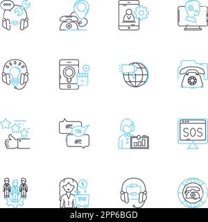 Konsumentenführung – Satz linearer Symbole. Empowerment, Beratung, Navigation, Strategie, Einblicke, Richtung, Hilfslinienvektor und Konzeptzeichen. Führungsqualitäten Stock Vektor