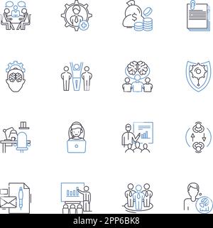Symbolsammlung der Betriebstechnologie. Automatisierung, Sensoren, Robotik, Analysen, Virtualisierung, KI künstliche Intelligenz, IoT Internet of Stock Vektor