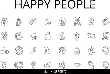 „Happy People“-Kollektion mit Liniensymbol Fröhliche Individuen, zufriedene Wesen, glückliche Seelen, glückliche Persönlichkeiten, erfreuliche Leute, Erfreuliche Menschen Stock Vektor