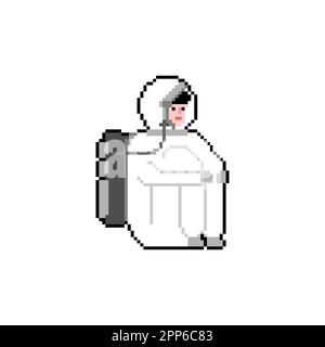 Astronaut sitzt Pixel Art. 8 Bit Spaceman verpixelt. Vektordarstellung Stock Vektor